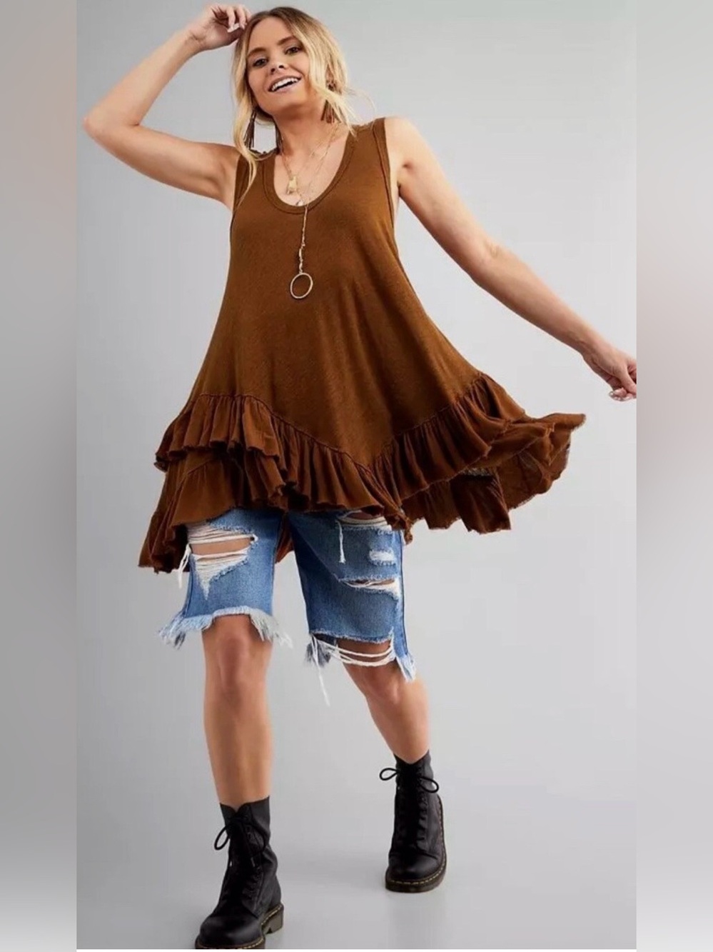 Free People "Shimmy Sasha" tiered ruffle tank, size S